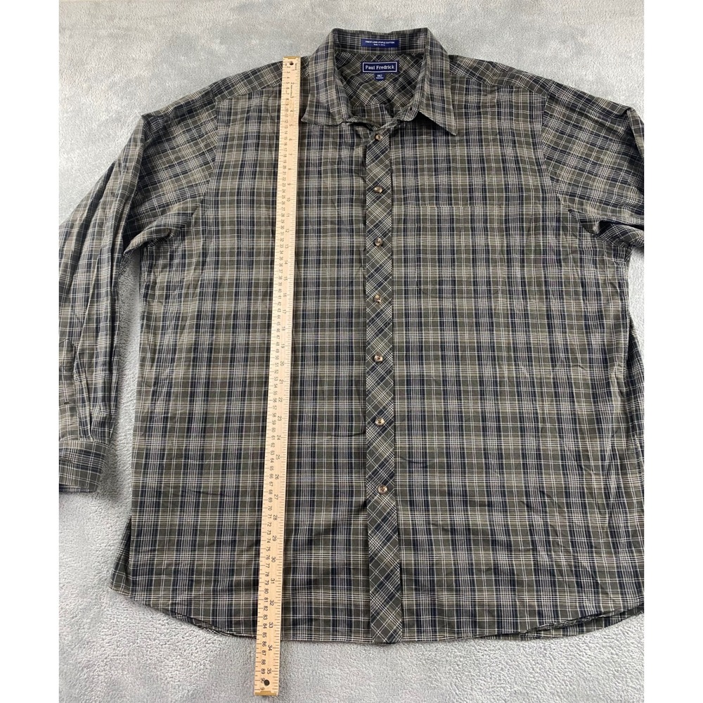 Paul Fredrick Mens XXLT Plaid Button Down Shirt Olive Green Long Staple Cotton - Picture 9 of 11